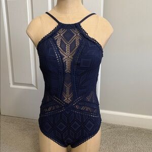 Navy Crochet One-Piece Swimsuit size Medium
